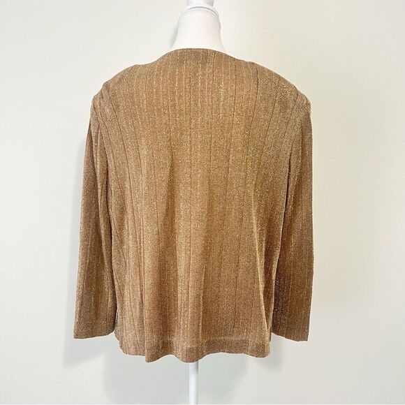 Alex Evenings Gold Shimmer Open Front Cardigan Jacket Plus Size 18 Beaded Trim - Picture 5 of 7